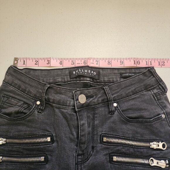 Bullhead Denim Co Jeans Womens 24 Moto Grey Rocker Mid-Rise Skinny - Picture 7 of 11